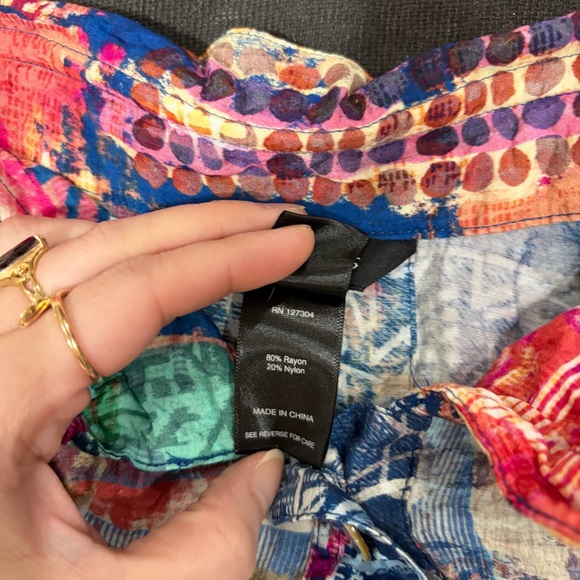 Ali Miles Top Women's 2X Multi Artsy Graphic Tropical Floral Button Front Boho - Picture 8 of 12